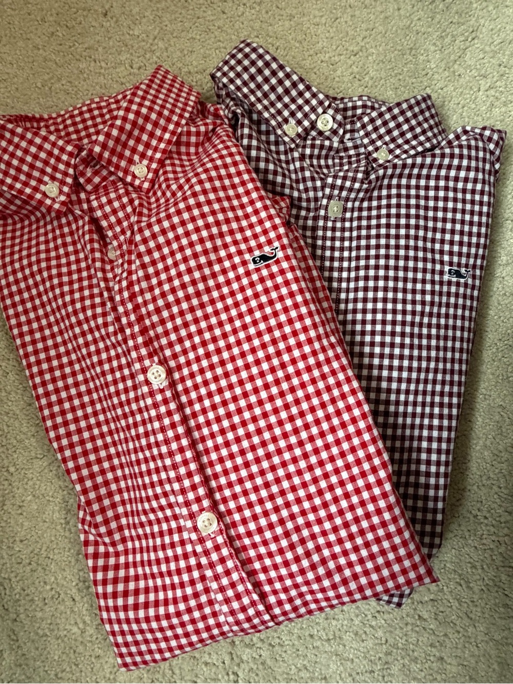Boys*Vineyard Vines Red and Maroon Gingham Button-Down Shirts